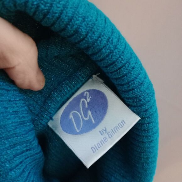 DG2 by Diane Gilman Ribbed Turtleneck Acrylic Knit Blouse Metallic Dtail NWT Med - Picture 5 of 6